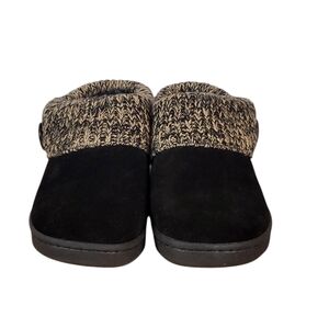 Clark's knitted scuff slippers black suede collar clog women's size 6M